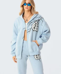 S11679_light-blue Tops Strikeout Oversized Hoodie