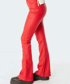 1031_red New In Luna Faux Leather Flare Jeans