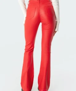 1031_red New In Luna Faux Leather Flare Jeans