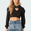 S11729_black Diamond Heart Cropped Hoodie Tops
