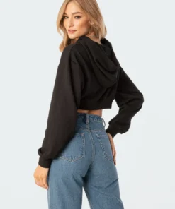 S11729_black Diamond Heart Cropped Hoodie Tops