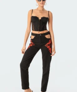 S11749_black Pocketless Flame Jeans
