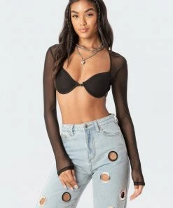 S11741_black Lin Mesh Bra Top