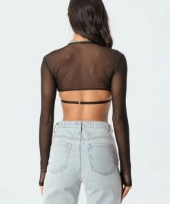 S11741_black Lin Mesh Bra Top