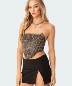 S11420_brown Tops Maven Leopard Mesh Corset