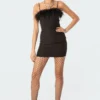 S11720_black Dresses Betsie Faux Feather Mini Dress