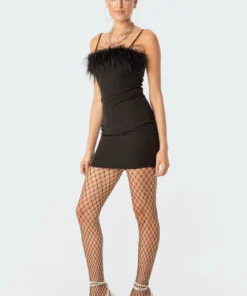 S11720_black Dresses Betsie Faux Feather Mini Dress