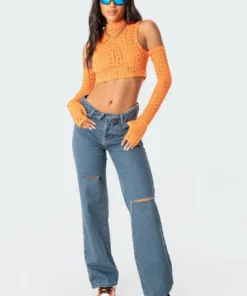 S11744_orange Giana Open-Shoulder Top