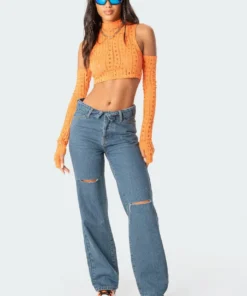 S11744_orange Giana Open-Shoulder Top