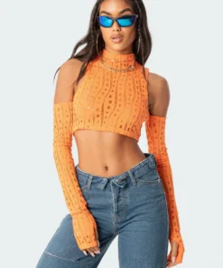S11744_orange Giana Open-Shoulder Top