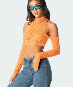 S11744_orange Giana Open-Shoulder Top