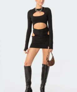 S11745_black Elina Cut-Out Mini Dress