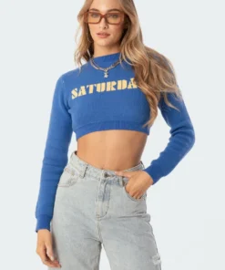 S11726_blue Tops Saturday Cropped Sweater