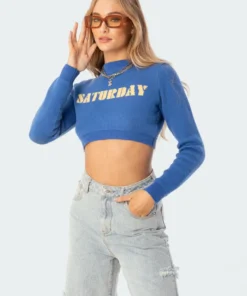S11726_blue Tops Saturday Cropped Sweater