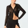 S11731_black Tops Velvet Square Mesh Shirt