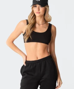 S11705_black Essential Ribbed Crop Top Tops