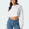 S11766_gray-melange Waffle Oversized Cropped Hoodie