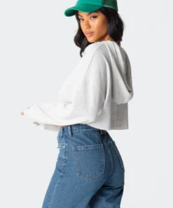 S11766_gray-melange Waffle Oversized Cropped Hoodie