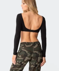 2003_black Sydney Ribbed Open Back Crop Top Trending