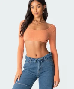 2003_orange Tops Sydney Ribbed Open Back Crop Top