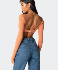 2003_orange Tops Sydney Ribbed Open Back Crop Top