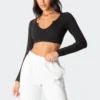 7012_black Tops Romance Ribbed Crop Top