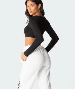 7012_black Tops Romance Ribbed Crop Top