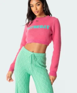 S11726_pink Saturday Cropped Sweater Tops