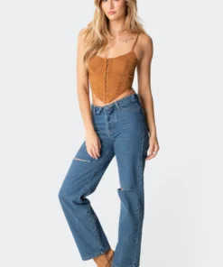 S11457-1_brown Tops Clara Corduroy Corset Top