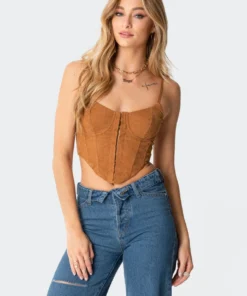 S11457-1_brown Tops Clara Corduroy Corset Top