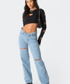 S11699_black Tops Empty Heart Ribbed Top