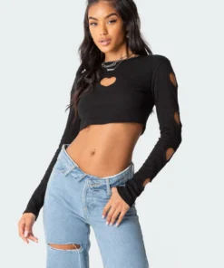 S11699_black Tops Empty Heart Ribbed Top