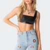 3009_black Midnight Faux Leather Crop Top Tops