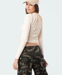 S11867_beige Kaia Ribbed Stitch Top Tops