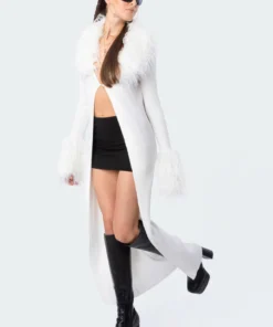 S11811_cream Halle Long Faux Fur Cardigan Tops