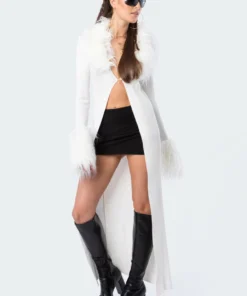 S11811_cream Halle Long Faux Fur Cardigan Tops
