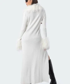 S11811_cream Halle Long Faux Fur Cardigan Tops