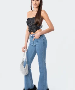 S11851_black Ace Pu Corset Top Tops