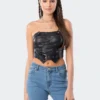 S11851_black Ace Pu Corset Top Tops