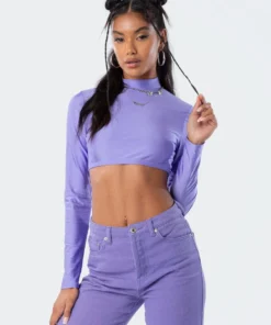 S11858_purple Kimmy Shiny Crop Top
