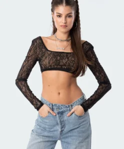 S11845_black Dita Lace Open-Back Top