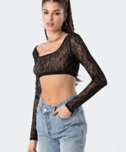 S11845_black Dita Lace Open-Back Top