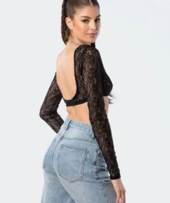 S11845_black Dita Lace Open-Back Top