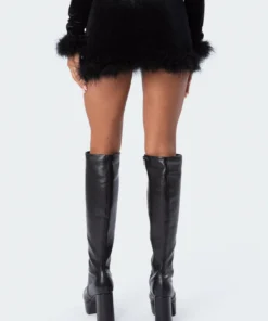S11855_black Nicola Velvet Faux Fur Mini Skirt Skirts