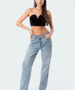 S11869_black Dixie Sequin Strapless Top