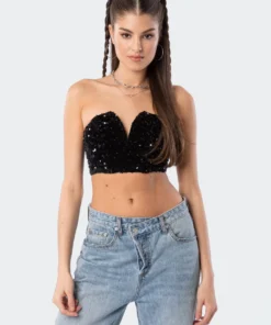 S11869_black Dixie Sequin Strapless Top