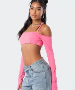 2004_pink Tops Aliyah Off Shoulder Crop Top