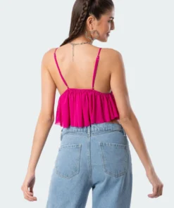 S11852_pink Tops Chloe Gathered Mesh Top