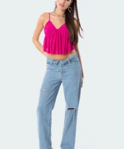 S11852_pink Tops Chloe Gathered Mesh Top