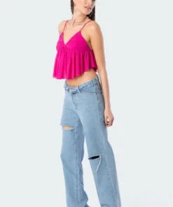 S11852_pink Tops Chloe Gathered Mesh Top